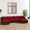 vidaXL 6 pcs conjunto lounge jardim c/ almofad&otilde;es vime PE castanho