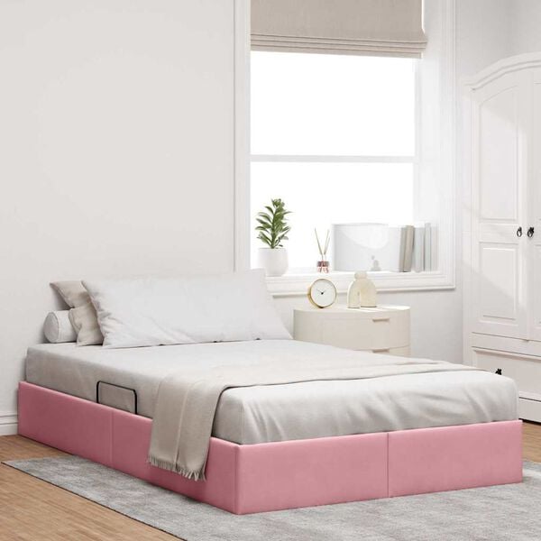 vidaXL Cama com Armazenamento com colch&atilde;o Rosa 120 x 200 cm Veludo