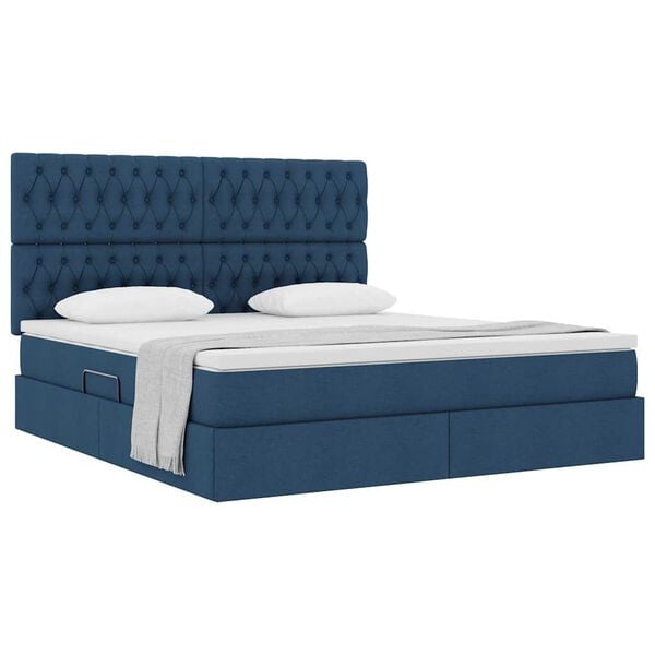 vidaXL Cama com arruma&ccedil;&atilde;o e colch&atilde;o Azul 180 x 200 cm Poli&eacute;ster