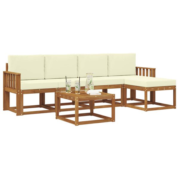 vidaXL Conjunto de Sof&aacute;s para Exterior 6 pcs Natural e Creme
