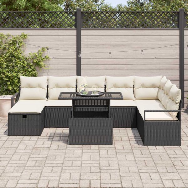 vidaXL Conjunto de Sof&aacute; de Jardim 9 pcs Preto Rattan Sint&eacute;tico