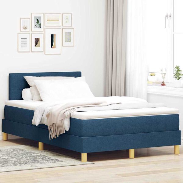 vidaXL Cama Box com almofada com cabeceira Azul 120 x 190 cm tecido