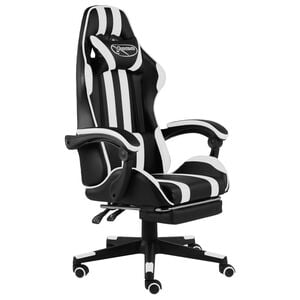 vidaXL Cadeira estilo corrida c/ apoio p&eacute;s couro artif. preto/branco
