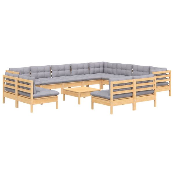 vidaXL 13pcs conjunto lounge de jardim + almofadões cinza pinho maciço