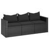vidaXL Sof&aacute; de jardim 3 lugares com almofad&otilde;es vime PE preto
