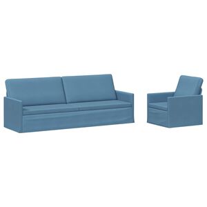 vidaXL Conjunto de Sof&aacute;s 2 pcs Azul Tecido de Veludo Cotele