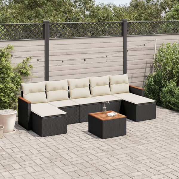 vidaXL 8 pcs conjunto sof&aacute;s de jardim com almofad&otilde;es vime PE preto