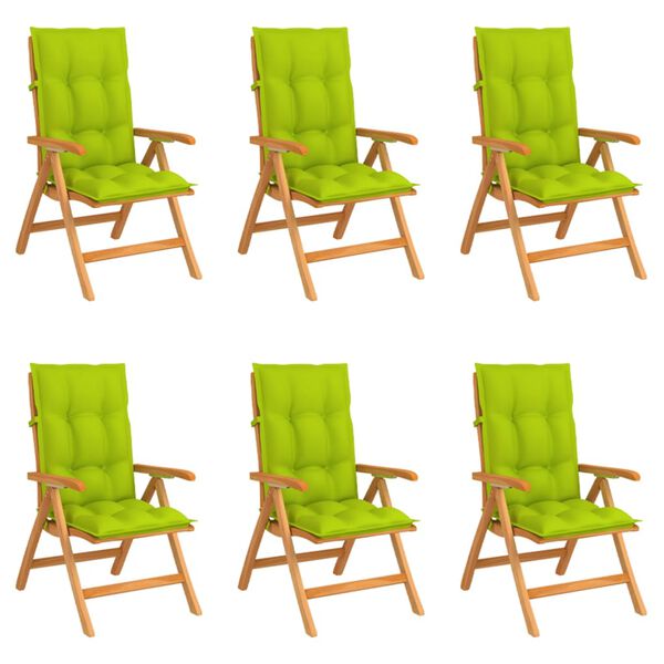vidaXL Cadeiras de jardim reclin&aacute;veis c/ almofad&otilde;es 6 pcs teca maci&ccedil;a