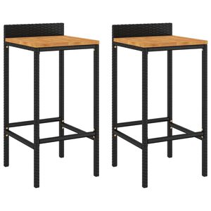 vidaXL Bancos de bar 2 pcs vime PE e madeira de ac&aacute;cia maci&ccedil;a preto