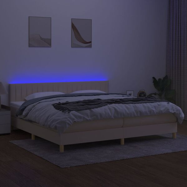 vidaXL Cama box spring c/ colch&atilde;o e LED 200x200 cm tecido cor creme