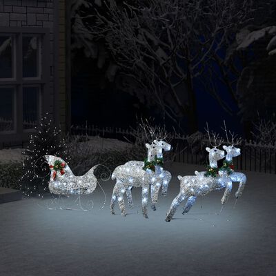 vidaXL Decoração de Natal renas/trenó exterior 100 luzes LED prateado