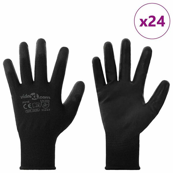 vidaXL Luvas de Trabalho 24 pcs Preto 10 / xl Poli&eacute;ster