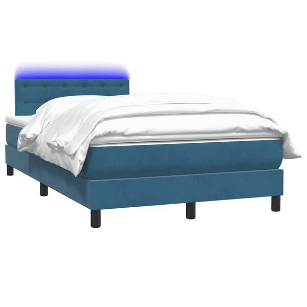 vidaXL Cama box spring c/ colch&atilde;o e LED 120x220 cm veludo azul-escuro