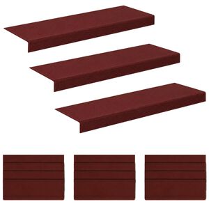 vidaXL Tapetes para escadas 15 unid. 65 x 21 x 4 cm Borgonha Poli&eacute;ster
