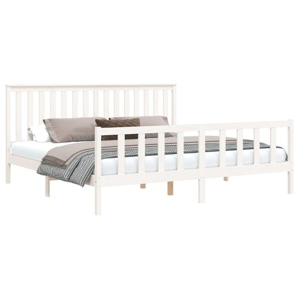 vidaXL Estrutura de cama c/ cabeceira 180x200 cm pinho maci&ccedil;o branco