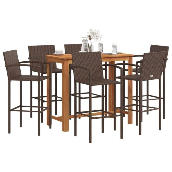 vidaXL 7 pcs conjunto de bar p/ jardim ac&aacute;cia maci&ccedil;a/vime PE castanho