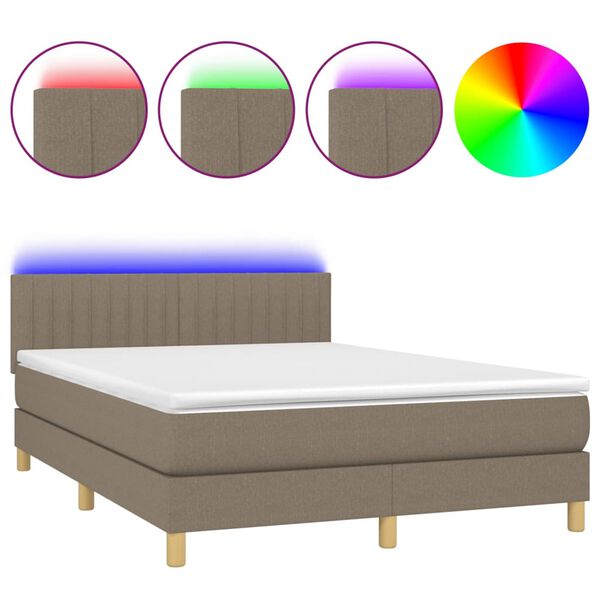 vidaXL Cama box spring colch&atilde;o/LED 140x190cm tecido cinza-acastanhado