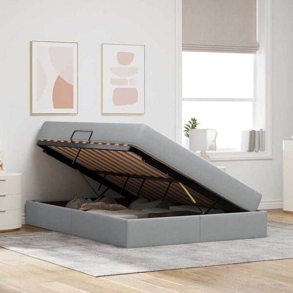 vidaXL Cama com arruma&ccedil;&atilde;o e colch&atilde;o Cinzento-claro 140 x 200 cm