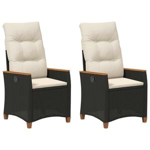 vidaXL Cadeira de Jardim Reclin&aacute;vel Preto e Creme 64 x 57,5 x 112 cm