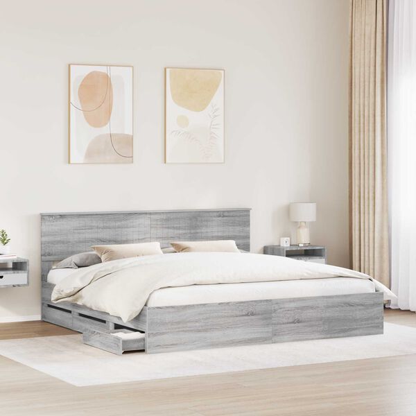 vidaXL Estrutura da Cama com gaveta Cinza Sonoma 200 x 200 cm