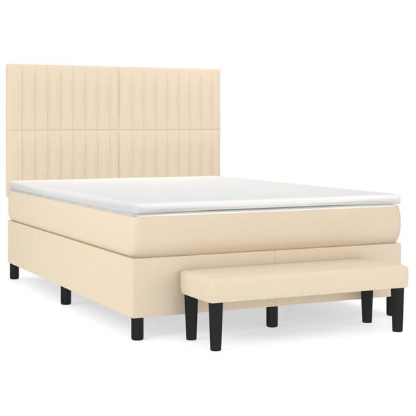vidaXL Cama com molas/colch&atilde;o 140x200 cm tecido cor creme