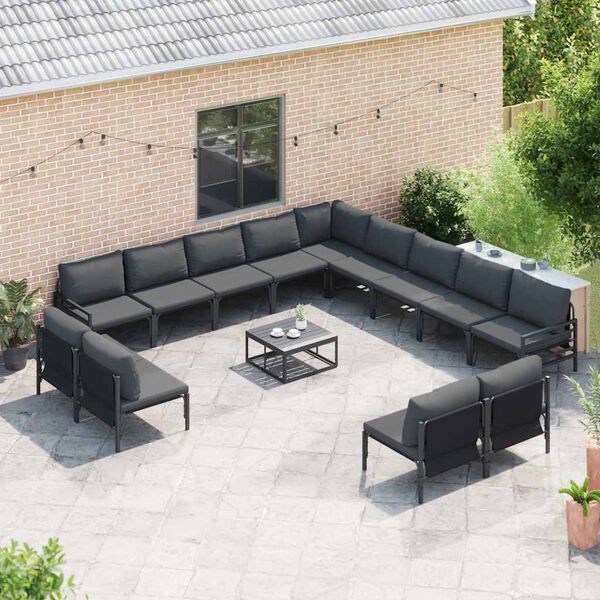 vidaXL Conjunto de Sof&aacute; de Jardim com almofada 13 pcs Preto A&ccedil;o