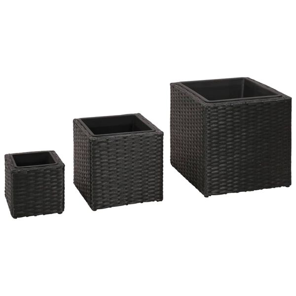 vidaXL Vasos/floreiras de jardim 3 pcs vime PE preto