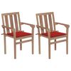 vidaXL Cadeiras de jardim c/ almofad&otilde;es vermelhos 2 pcs teca maci&ccedil;a