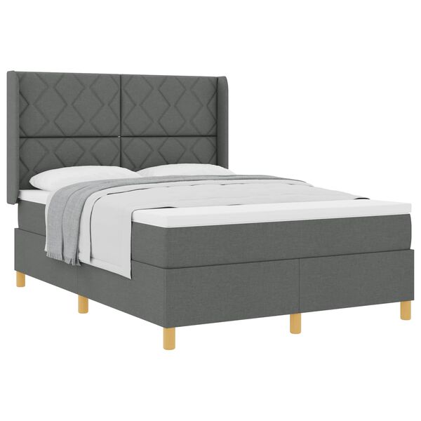 vidaXL Cama Box com colch&atilde;o Cinza Escuro 160 x 200 cm tecido