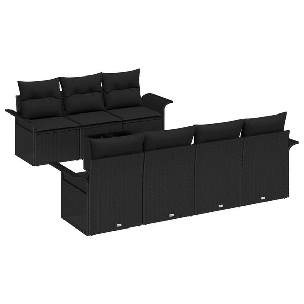 vidaXL Conjunto de Sof&aacute; de Jardim com almofada 8 pcs Preto vime PE