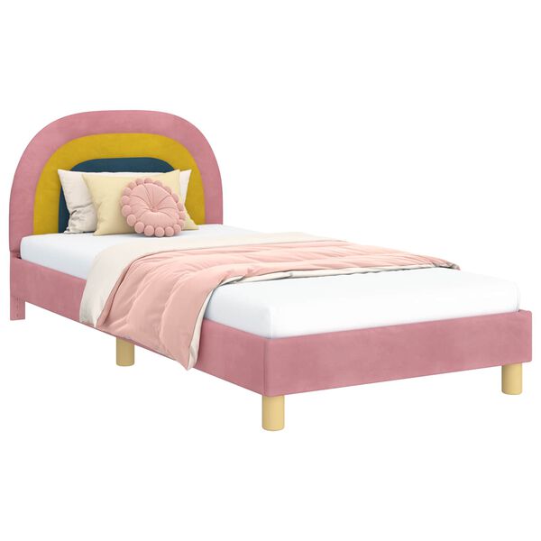 vidaXL Estrutura de Cama Infantil com Cabeceira Rosa 90 x 190 cm