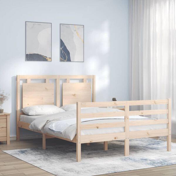 vidaXL Estrutura de cama com cabeceira 140x190 cm madeira maci&ccedil;a