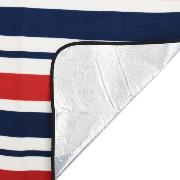 vidaXL Manta piquenique dobr&aacute;vel 200x200cm veludo riscas vermelho/azul