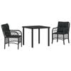 vidaXL Conjunto de Jantar para Jardim com almofada 3 pcs Preto vime PE