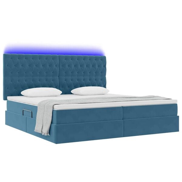 vidaXL Cama com arruma&ccedil;&atilde;o e LED Azul Escuro 200 x 200 cm Veludo