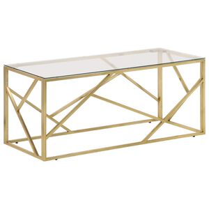 vidaXL Mesa de centro a&ccedil;o inoxid&aacute;vel e vidro temperado dourado