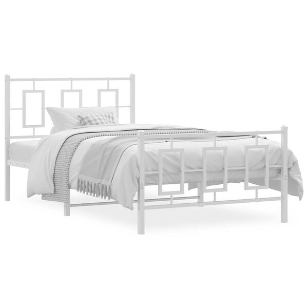 vidaXL Estrutura de cama com cabeceira e p&eacute;s 100x190 cm metal branco