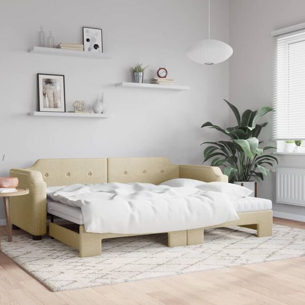 vidaXL Sof&aacute;-cama c/ gavet&atilde;o e colch&otilde;es 80x200 cm tecido cor creme