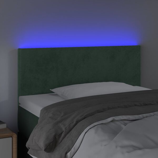 vidaXL Cabeceira de cama c/ luzes LED veludo 80x5x78/88cm verde-escuro