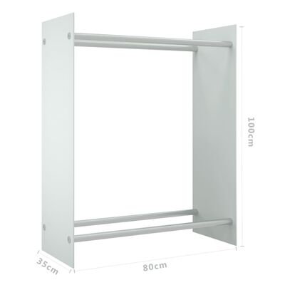 vidaXL Suporte para lenha 80x35x100 cm vidro temperado branco