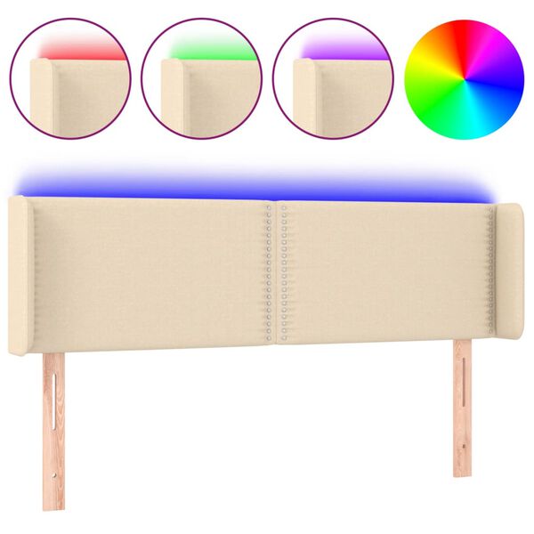 vidaXL Cabeceira de cama c/ luzes LED tecido 147x16x78/88 cm cor creme