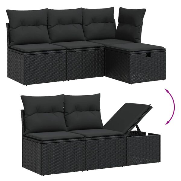 vidaXL 6 pcs conjunto sof&aacute;s de jardim c/ almofad&otilde;es vime PE preto