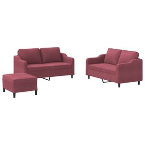 vidaXL 3 pcs conjunto de sof&aacute;s com almofad&otilde;es tecido vermelho tinto