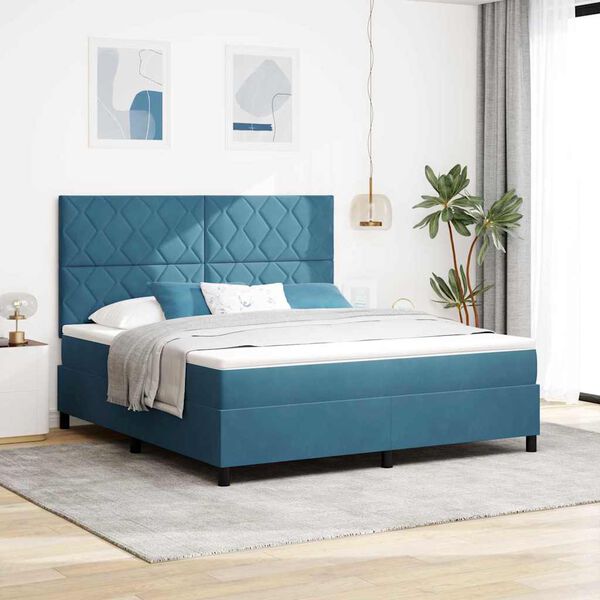vidaXL Cama Box Spring LED com colch&atilde;o Azul Escuro 180 x 200 cm Veludo