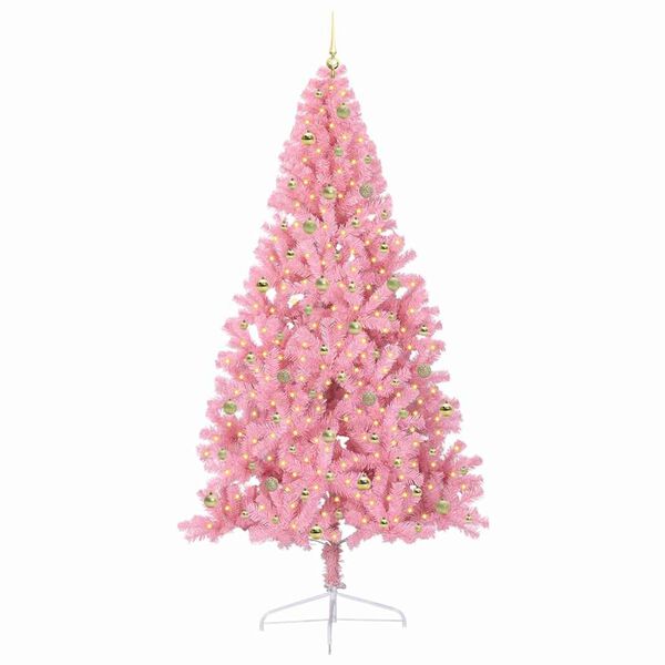 vidaXL &Aacute;rvore de Natal Artificial Pr&eacute;-iluminada Rosa 240 cm PVC