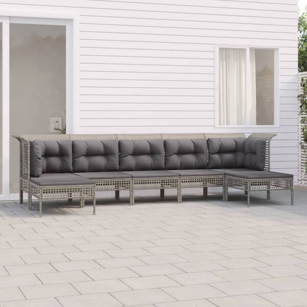 vidaXL 7 pcs conjunto lounge de jardim c/ almofad&otilde;es vime PE cinzento