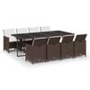 vidaXL 9 pcs conjunto jantar p/ jardim c/ almofad&otilde;es vime PE castanho