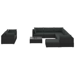 vidaXL 10 pcs conjunto lounge de jardim c/ almofad&otilde;es vime PE preto