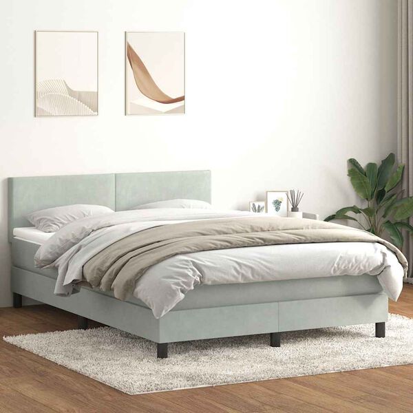 vidaXL Cama com molas/colch&atilde;o 160x220 cm veludo cinzento-claro