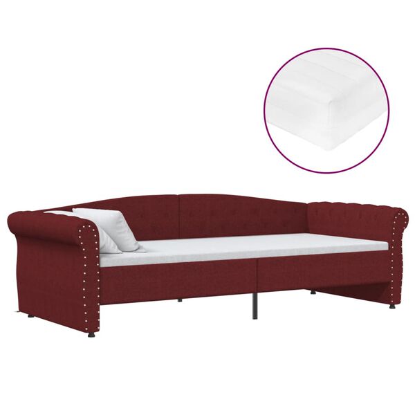 vidaXL Sofá-cama c/ colchão e saída USB 90x200cm tecido vermelho tinto